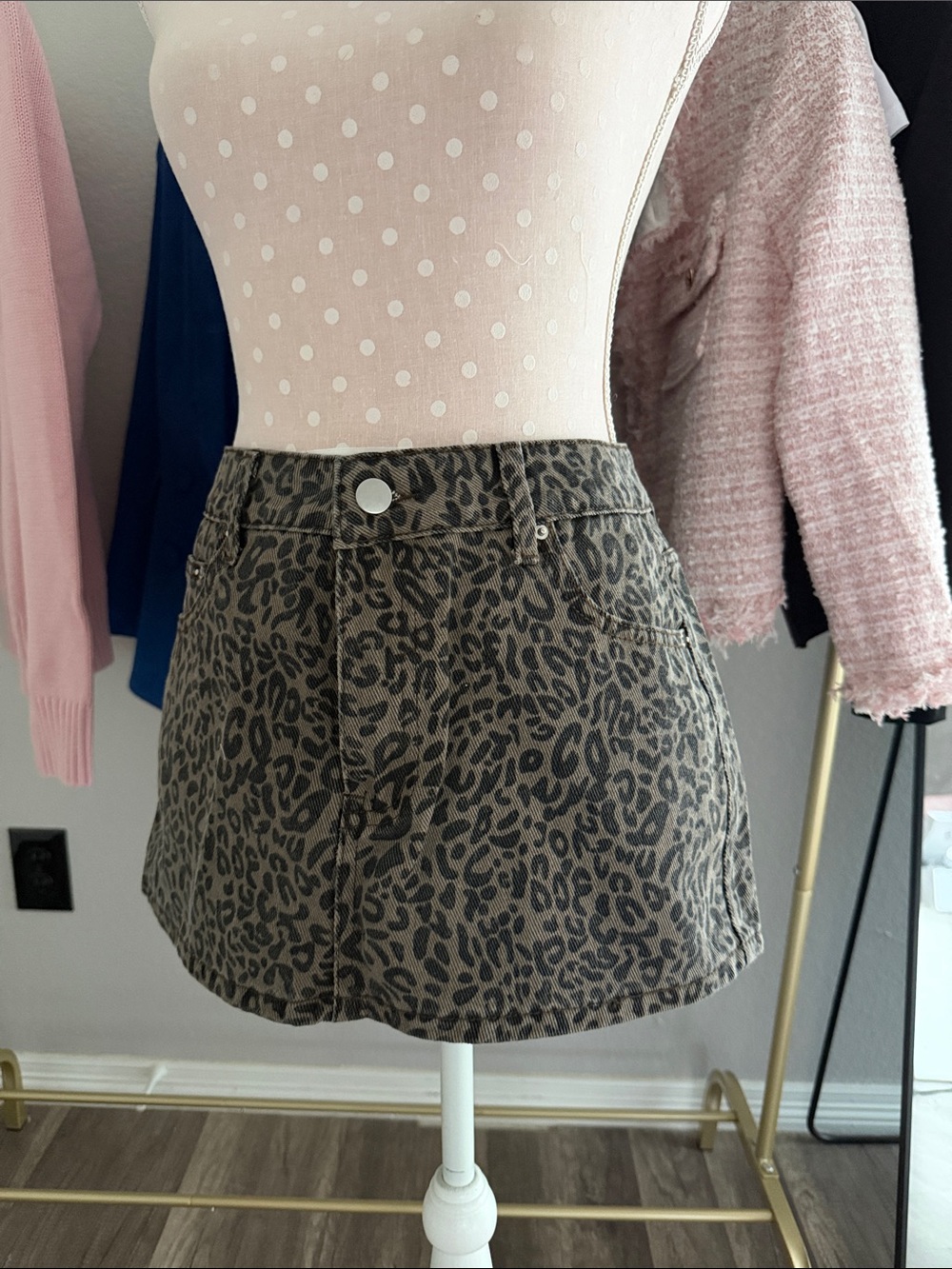 Leopard Print Mini Skirt - Olive Green